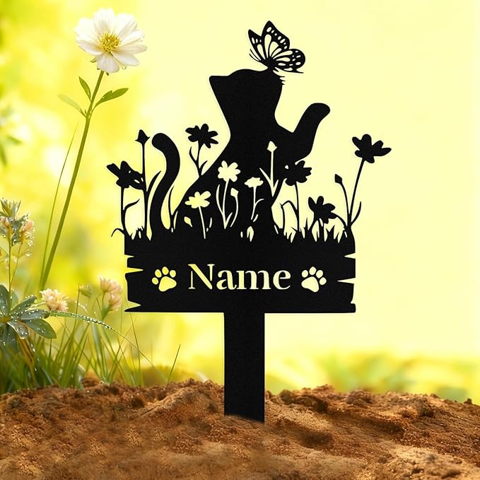 Custom Cat Grave Marker Outdoor, Personalized Metal Cat Memorial Grave Stake with Name and Date, Outdoor Waterrproof Cats Memorial Plaque