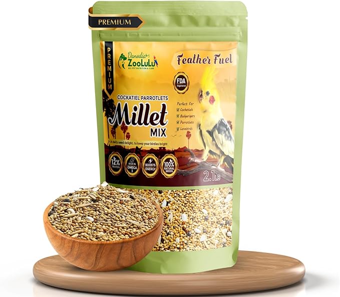 Danodia's Zoolulu Premium Cockatiel & Parrotlet Millet Mix (450g/1 lbs) | Premium Bird Food Blend for Cockatiels, Budgerigars, Parrotlets & Lovebirds | Daily Feeding Blend