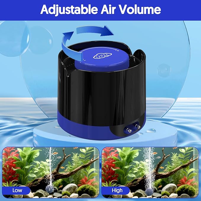 QZQ Aquarium Air Pump, Quiet Fish Tank Air Pump with Dual Outlets, 3W/5W Powerful Adjustable Oxygen Pump with Accessories, Aquarium Bubbler Aerator for Fish Tank Up to 120 Gallon (5W)