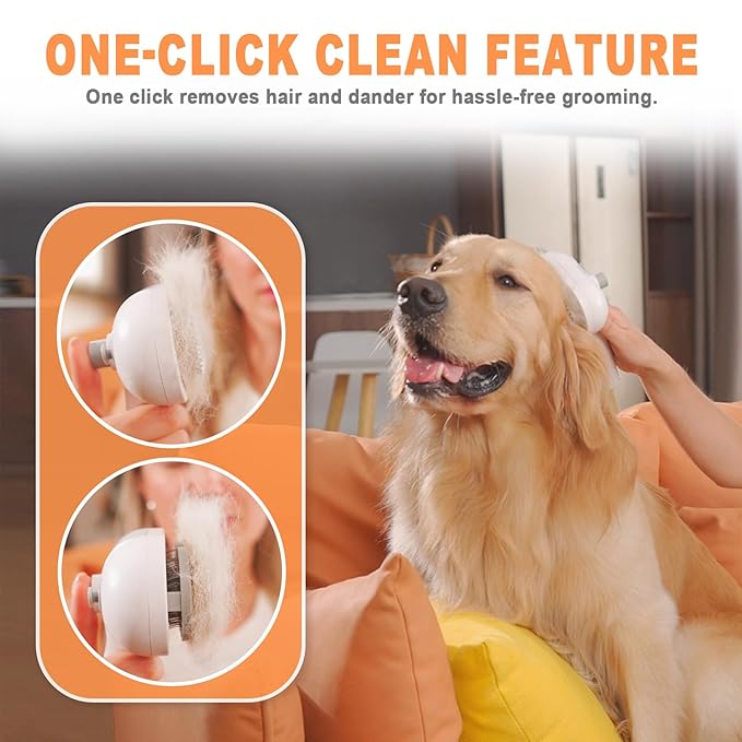 Cat Steam Brush for Cats & Dogs,3-in-1 Self Cleaning Pet Grooming Brush with One-Click Hair Release Button, Anti-Static Deshedding & Detangling Cat Hair Brush, Stainless Steel Bristles,Long/Short Hair
