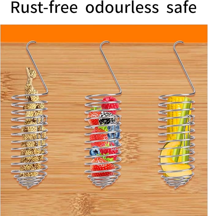 Bird Treats Holder, Stainless Steel Parrot Food Holder Hanging Basket Cage Accessories Bird Foraging Chew Toy Corn Cob Fruit Vegetable Millet Feeder for Macaw Cockatoo Parakeet Canary