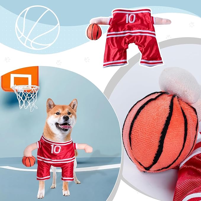 DELIFUR Dog Basketball Player Costume - Pet Halloween Costume Adjustable Funny Dress Up Sports Outfit Cosplay Clothes for Small Medium Dog (Red Basketball, Small)