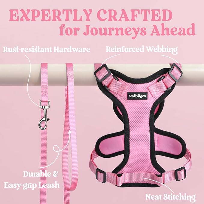 rabbitgoo Cat Harness and Leash for Walking, Escape Proof Soft Adjustable Vest Harnesses for Cats, Easy Control Breathable Reflective Strips Jacket, Pink, M