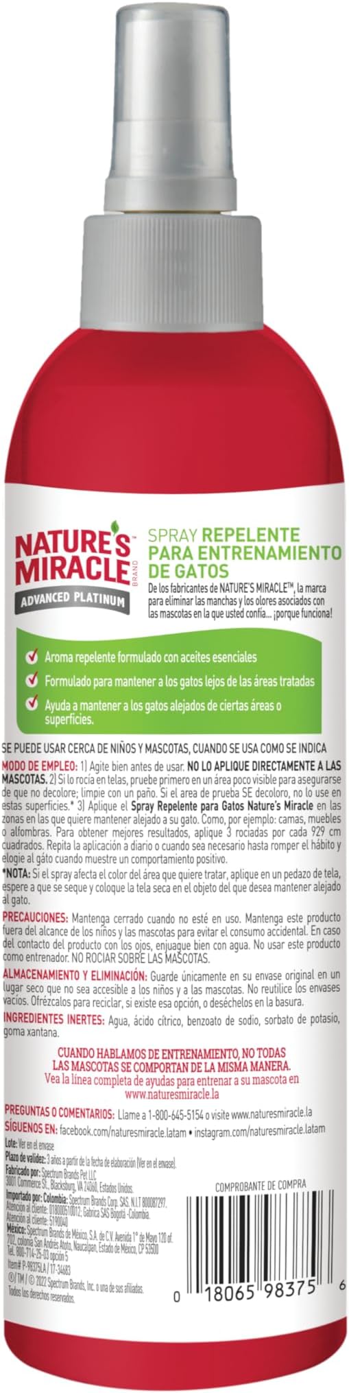 Nature's Miracle Advanced Platinum Cat Pet Block Repellent Spray, 8 Ounces, Indoor Training Aid for Cats