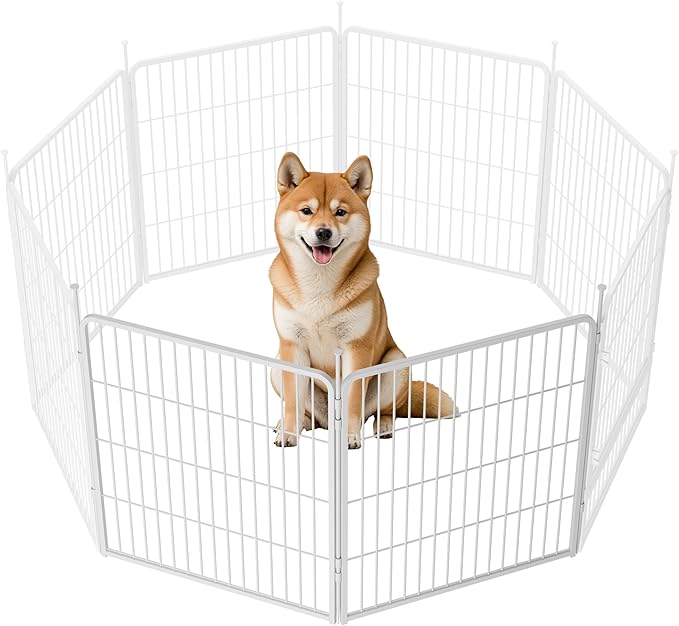 SunsGrove Indoor Dog Playpen, 32 Inch 2 Panels Play Pen for Small and Medium Dogs, Easy Setup Anti-Rust Pet Fence, White