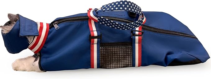 Cinf Cat Nail Clipping Cleaning Grooming Restraint Bag （Free Muzzle） No Scratching Biting for Bathing Nail Trimming Injecting Examining((Blue USA Flag,M)