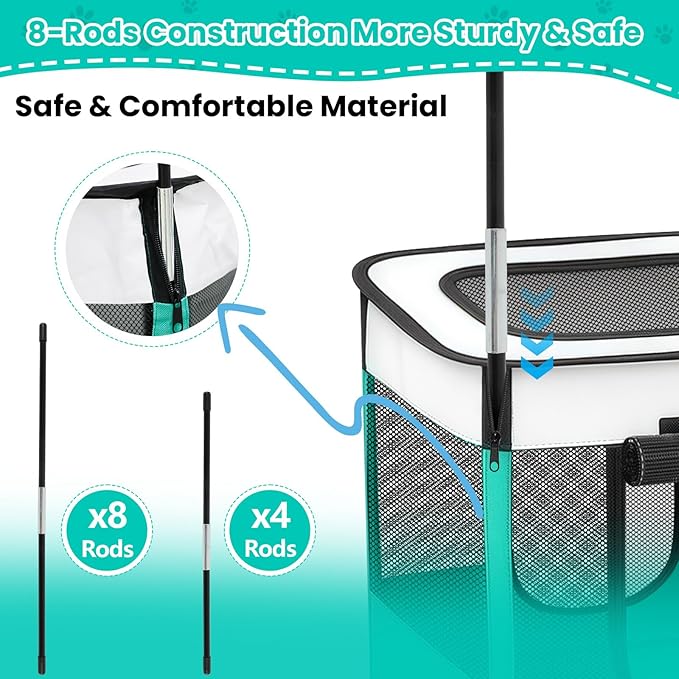 Portable Cat Pet Playpen, Foldable Cat & Small Dog Indoor/Outdoor Tent with Waterproof Base, Lockable Zippers, 600D Oxford 12-Rods 32"x24"x22" for Kitten Puppy