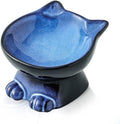 Nihow Slanted Elevated Cat Bowls: 5 Inch Ceramic Raised Cat Food Bowl for Protecting Pet's Spine - Microwave & Dishwasher Safe -Elegant Blue & Black (4.5 OZ /1 PC)