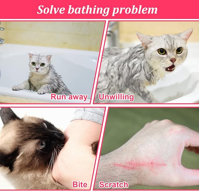 Cat Bathing Bag, Breathable Mesh Cat Shower Bag Anti Scratch Adjustable Cat Grooming Bag for Nail Trimming Polyester Soft Washing Bag