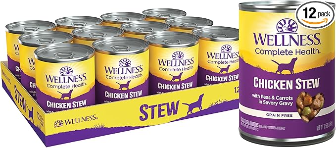 Wellness Complete Health Stew Adult Canned Wet Dog Food, Grain Free, Natural, Chicken Recipe, 12.5 oz, Pack of 12 Cans