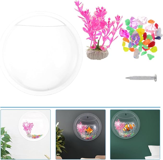 Wall Mounted Acrylic Fish Tank 17cm Hanging Aquarium Bowl for Home Decor with Nail Installation, Suitable for Betta and Small Aquatic Pets Random Color