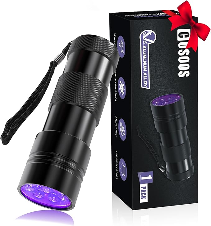 COSOOS Black Light UV Flashlight, 12 LED Handheld Black Light, Small UV Lights 395nm, Portable Pet Stain Detector for Dog Urine, Scorpions, and Bed Bugs.