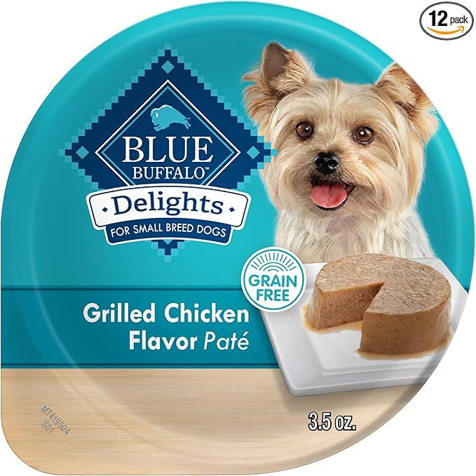 Blue Buffalo Delights Natural Adult Small Breed Wet Dog Food Cups, Pate Style, Grilled Chicken Flavor in Savory Juice 3.5-oz (Pack of 12)