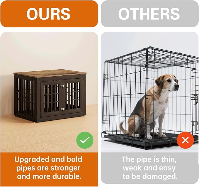 38" Heavy Duty Dog Crate Furniture for Small,Medium and Large Dogs,Rustic Wooden Dog Cage Kennel Indoor Furniture with Waterproof Top,Decorative Pet House Side End Table (Black & Wood)