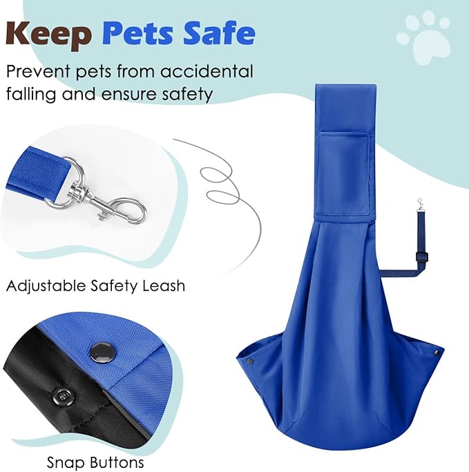 Pawaboo Small Dog Sling Carrier, Reversible Hands Free Dog Sling Carriers for Small Dogs and Cats, Puppy Slings Carrier with Safety Harness, Puppy Essentials, Sapphire Blue
