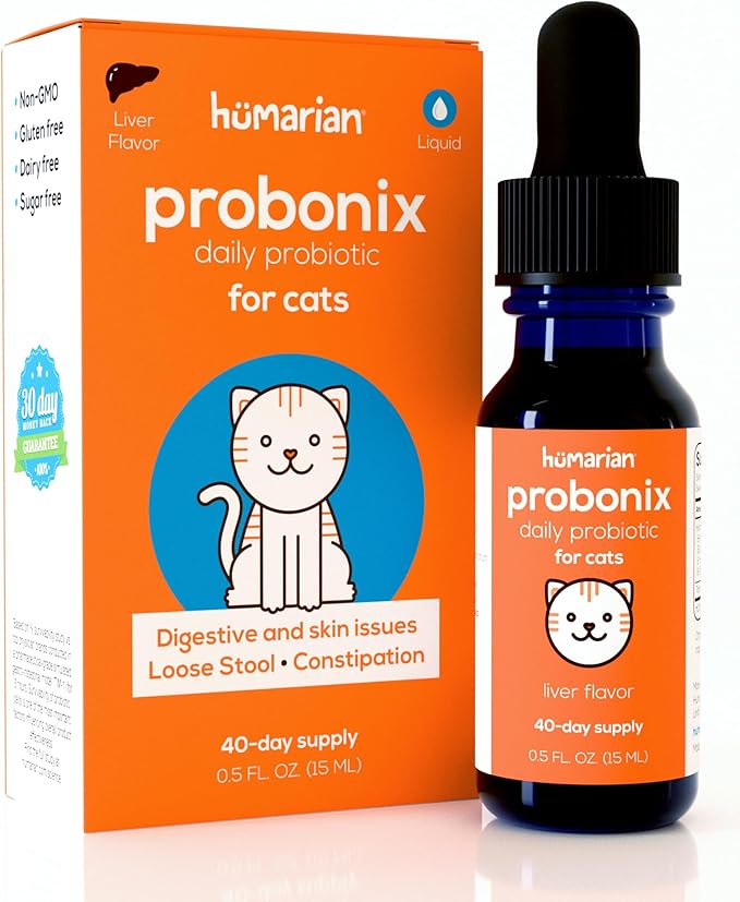 Humarian Probonix Liquid Probiotics for Cats - 8-Strain Cat Probiotic Drops to Fortify Feline Gut Health, Dental Health, Immunity and More - 30-Day Supply - Liver Flavor