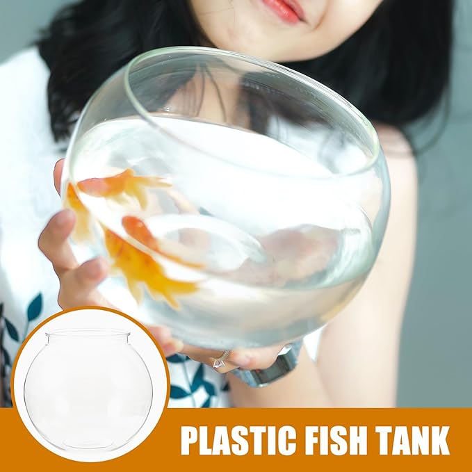 Transparent Plastic Fish Tank Small Round Aquarium for Household Goldfish with Break-Resistant Design Clear Fishbowl for Desk and Home Decoration 7 X 7 X 6.3