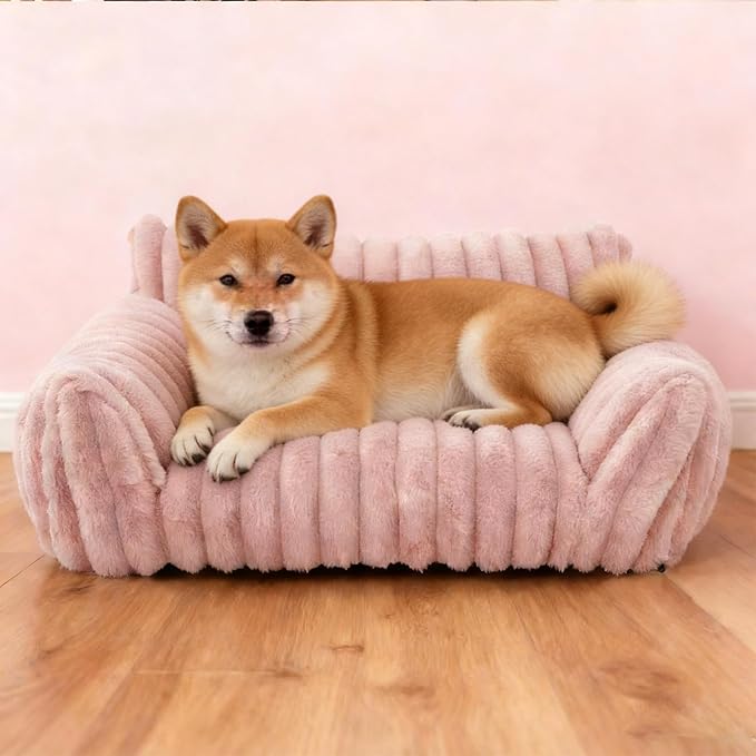 Cat Couch for Pets - Cute Cat Beds for Indoor Cats with Removable Cover, Washable Soft Corduroy Plush, Fluffy Supportive Pet Sofa Chair for Dog, 36 inch, Pink L