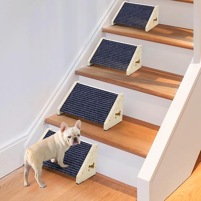 4 Pack Wooden Dog Ramp for Stairs Suits for Small Medium Large Dogs Cats, Pet Steps for Staircase Ramp for Dogs Cats, Need Installation(Gray, S: 11.8 * 9.8 * 5.9 inches)