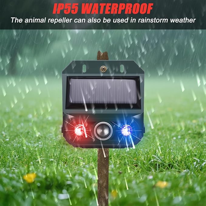 2026 4 Packs Solar Ultrasonic Nocturnal Animal Repeller,Ultrasonic Bird Cat Deterrent Outdoor for Yard Farm,Predator Lights with Red&Blue for Cat Fox,Effective Deer Repellent Outdoor for Chicken Coop