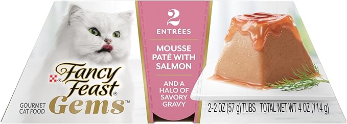 Fancy Feast Gems Pate Cat Food Mousse with Salmon and a Halo of Savory Gravy Cat Food - 4 oz. Boxes,(Pack of 16)