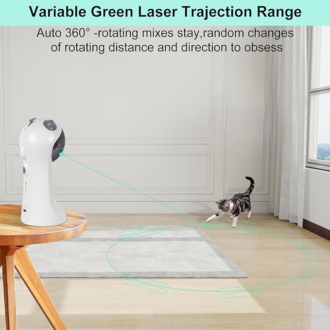 TBTeek Cat Toy, Green Light, Automatic Motion-Activated, 5 Fun Patterns, 4 Speed Modes, Adjustable Light Angles, Random Rotating Trajectory, Rechargeable