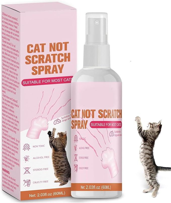 Cat Deterrent Spray to Protect Furniture - Natural Ingredient Scented Deterrent for Scratching, Chewing on Cords, Sofa, Walls & Plants, Pet Behavior Aid, 1 PC
