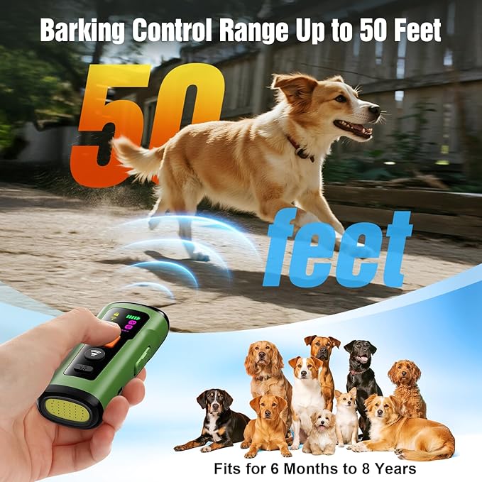 Dog Bark Deterrent Devices, 3X Anti Barking Device for Dogs Ultrasonic Dog Training, Up to 50FT Bark Control Barking Silencer, Correct Bad Behavior Indoor Outdoor Portable Dog Barking Stopper (Green)