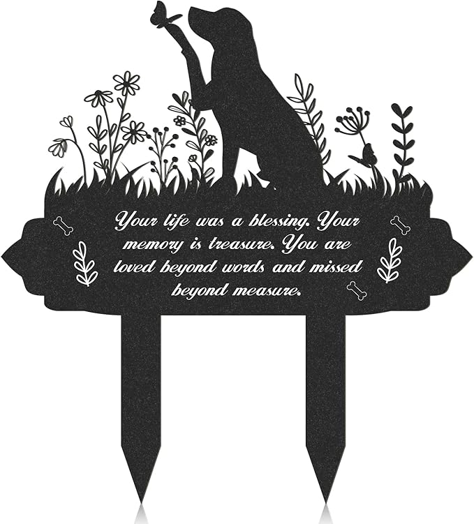 Memorial Pet Grave Markers, Metal Dog Markers Garden Grave Decorations for Cemetery, Waterproof Stakes Plaque Pets Headstone to Memorial Dog(13.18 x 11.81 Inches)