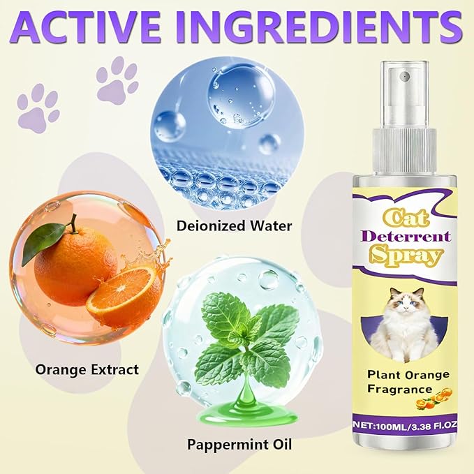 Cat Deterrent Spray,Natural Safe Cat Deterrent for Indoor Use,Anti-Scratch Training Spray to Stop Cats from Scratching Furniture, Sofas, Carpets & Curtains (Yellow)