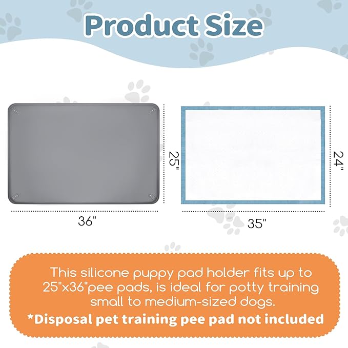 Pee Pad Holder for Dogs,25 x 36 Inch Dog Potty Tray with Clips Silicone Dog Puppy Pad Tray,Non-Slip Leak-Proof High Edge Puppy Pee Tray Mat for Home Floor Protection