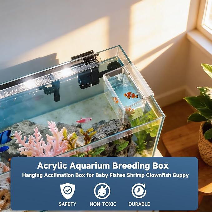Acrylic Hatchery Incubator Tank for Fish & Corals, Hanging Acclimation Box for Saltwater & Freshwater Aquariums, Aquarium Fish Breeding Box for Small Fish Shrimp Turtle and Betta as Decoration