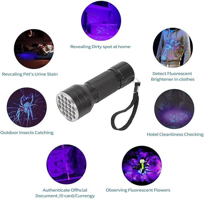 Black Light Flashlight, 21pcs LED Pet Urine Detector Light for Spot Detection, Outdoor Exploration, Portable Black Light Mini Flashlight for Pet Urine, Scorpion Hunting