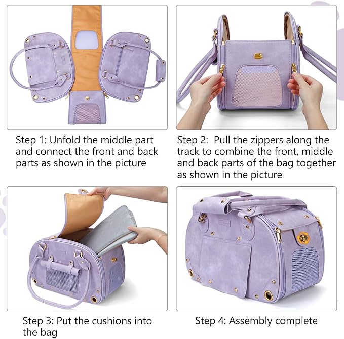PetsHome Dog Carrier Purse, Pet Bag, Waterproof Premium Leather Pet Travel Portable Bags for Cat and Small Dog Home & Outdoor Small Purple
