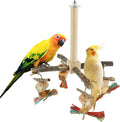 Agape Rotating Parrot Perch Toy with Chew Toy - Natural Wooden Perch Stand, 360° Rotatable Parrot Exercise Standing Perch, Bird Cage Accessories for Small and Medium Sized Birds (String Bite Style)