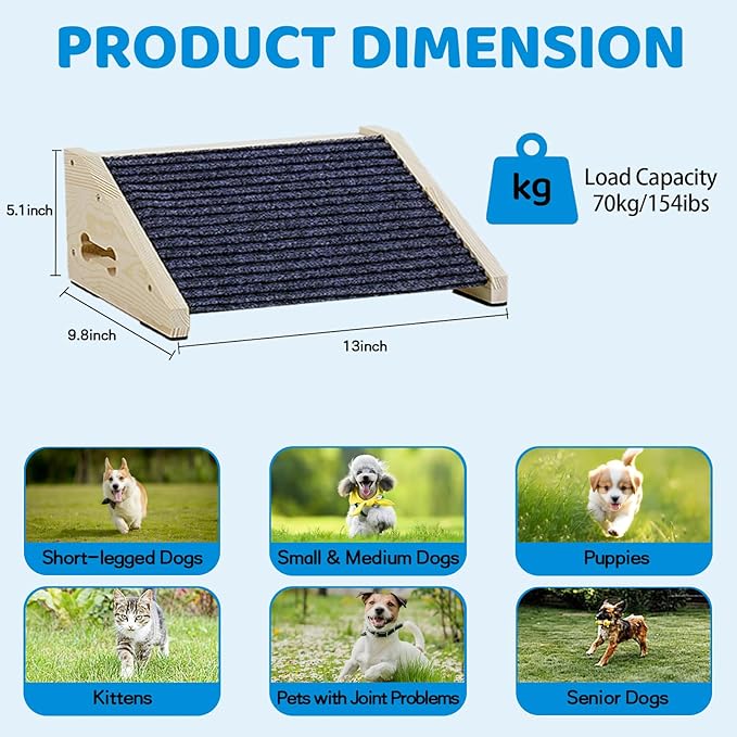 Extra Wide Dog Ramps for Stairs, Wooden Pet Ramp Stairs for Small Medium Dogs, Non-Slip Dog Pet Steps for Any Staircase, Stair Ramp for Injured Dogs with Anti-Slip Strip, 4 Pack