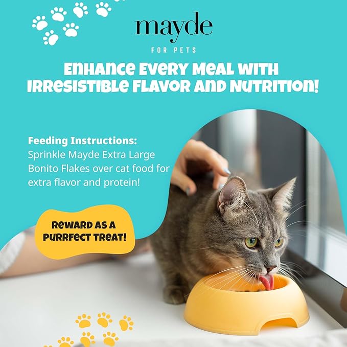 Mayde Bonito Flakes for Cats & Dogs - 100% Natural High-Protein Fish Treats for Cats & Dogs - Extra Large Dried Bonito Flakes - 4 oz Bag