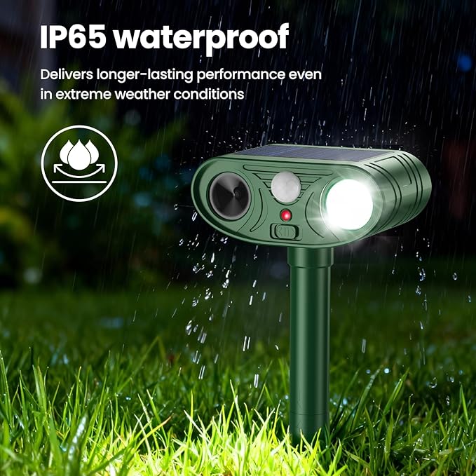 2026 Upgraded Solar Ultrasonic Animal Repellent Outdoor Deer Cat Repellent with Motion Sensor Flash Light,IP65 Waterproof Repeller Keep Rodent Squirrel Raccoon Opossum Skunk Out of Yard Farm (2)