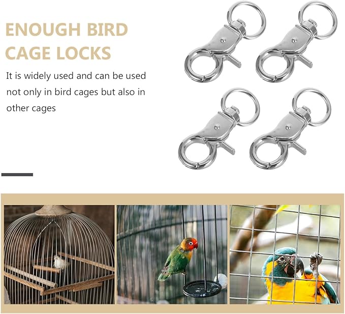5pcs Birdcage Lock Metal Snaps Door Chain Lock Heavy Duty Birds Cage Metal Clip Spring Hook Bird Cage Door Bird Accessories Stainless Steel Fly Rope Parrot to Rotate