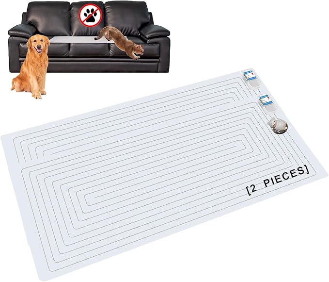 SEERWAY 2-Pieces Pet Shock Mat with Tester for Dogs & Cats - Keep Off Couch, Bed, Kitchen Counter, 3 Training Modes Waterproof Electronic Deterrent Mat