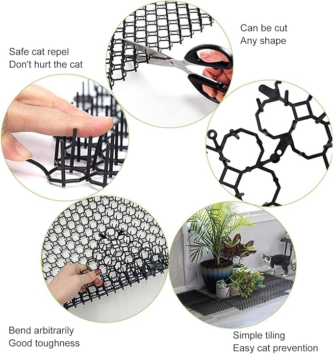 12Pcs Cat Deterrent Mat, Anti Cat Dog Network Indoor Outdoor Repellent Training Plastic Spike Mat for Keeping Away Cats Dogs Protecting Plants