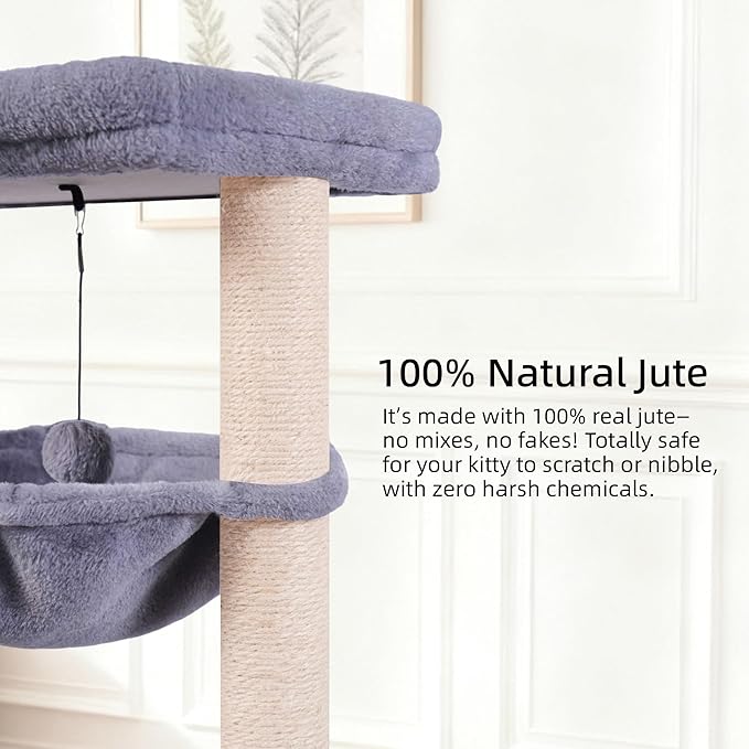 45in Cat Tree Tower with Big Condo for Indoor Cats,Cat Tower with Scratching Post,Scratching Board and Cat Toys,Multi-Level,Small Space,Transformer Cat Tree (Grey+)