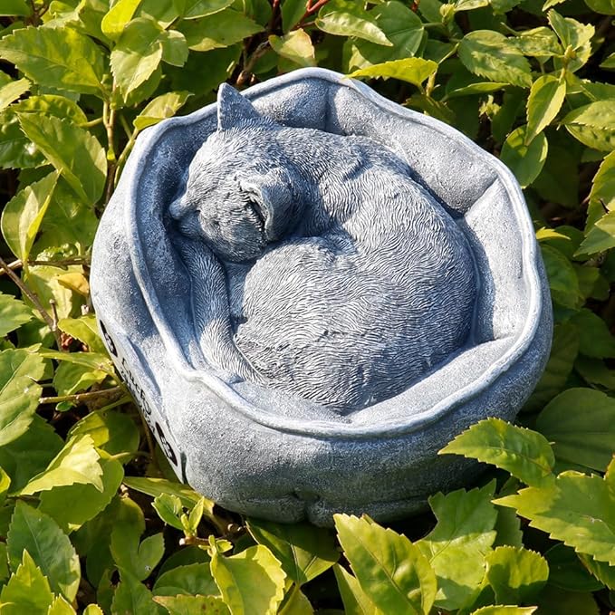 Generic Cat Memorial Garden Stones with A Sleeping Cat Statue Waterproof Cat Grave Markers Tombstones Cat Headstone Loss Cat Memorial Sympathy Gifts, 7.8"" x 4.7""x3.9"", as shown as picture