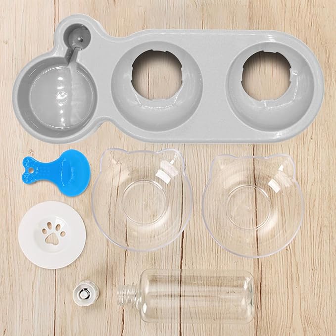 Triple Cat Bowls - 3-in-1 Water Feeder & Food Bowls with Automatic Water Bottle, Whisker Friendly, Elevated Feeding Dishes for Small Cats & Puppies (Lead White)