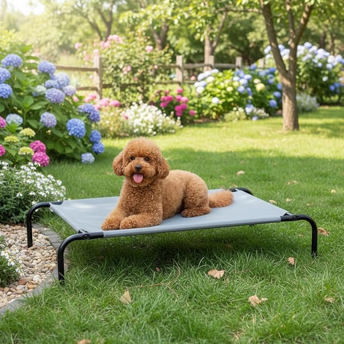Amazon Basics Breathable Cooling Elevated Dog Bed with Durable Metal Frame, Medium, 43 x 26 x 7.5 Inch, Grey