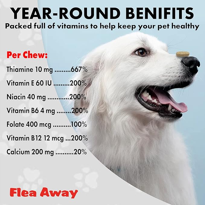 Flea Away All Natural Supplement for Fleas, Ticks, and Mosquitos Prevention for Dogs and Cats, 100 Chewable Treat Tablets, 2 Pack