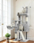 Cat Tree for Indoor Cats, Cat Tower with Scratching Post for Small Cats and Kittens, Cat House with Removable Top Platform and Fluffy Balls, Hanging Cat Basket, Light Gray GCT006SW