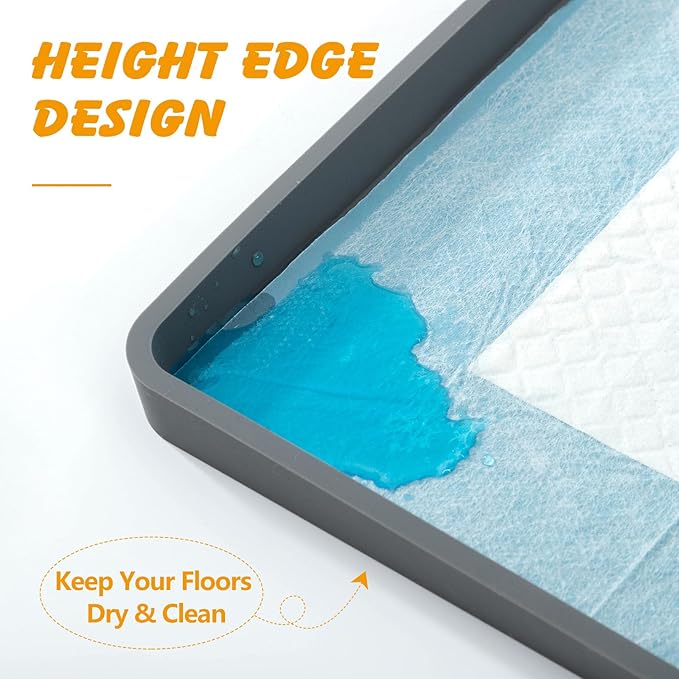 Silicone Dog Pee Pad Holder for Standard 27x27 in Pads, Non-Slip Leak-Proof Puppy Pad Tray, Portable Puppy Training Mat with Raised Edges for Floor Protection, Easy to Clean
