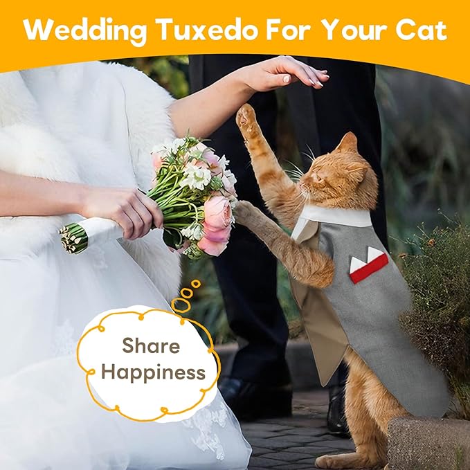 Cat Tuxedo Suit, Stylish Cat Tuxedo Outfit Formal Suit, Kitten Formal Attire Wedding Birthday Onesie Costume for Male Girl Hairless Cats, Pet Fashion Apparel Fancy Clothes, Black, 2XL