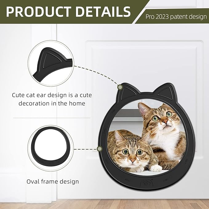 Large Cat Door, Cat Door Interior Door, No Flap Cat Door, Easy to Install, Strong Pet Door for Cat, No Training, Up to 22 LBS,Black
